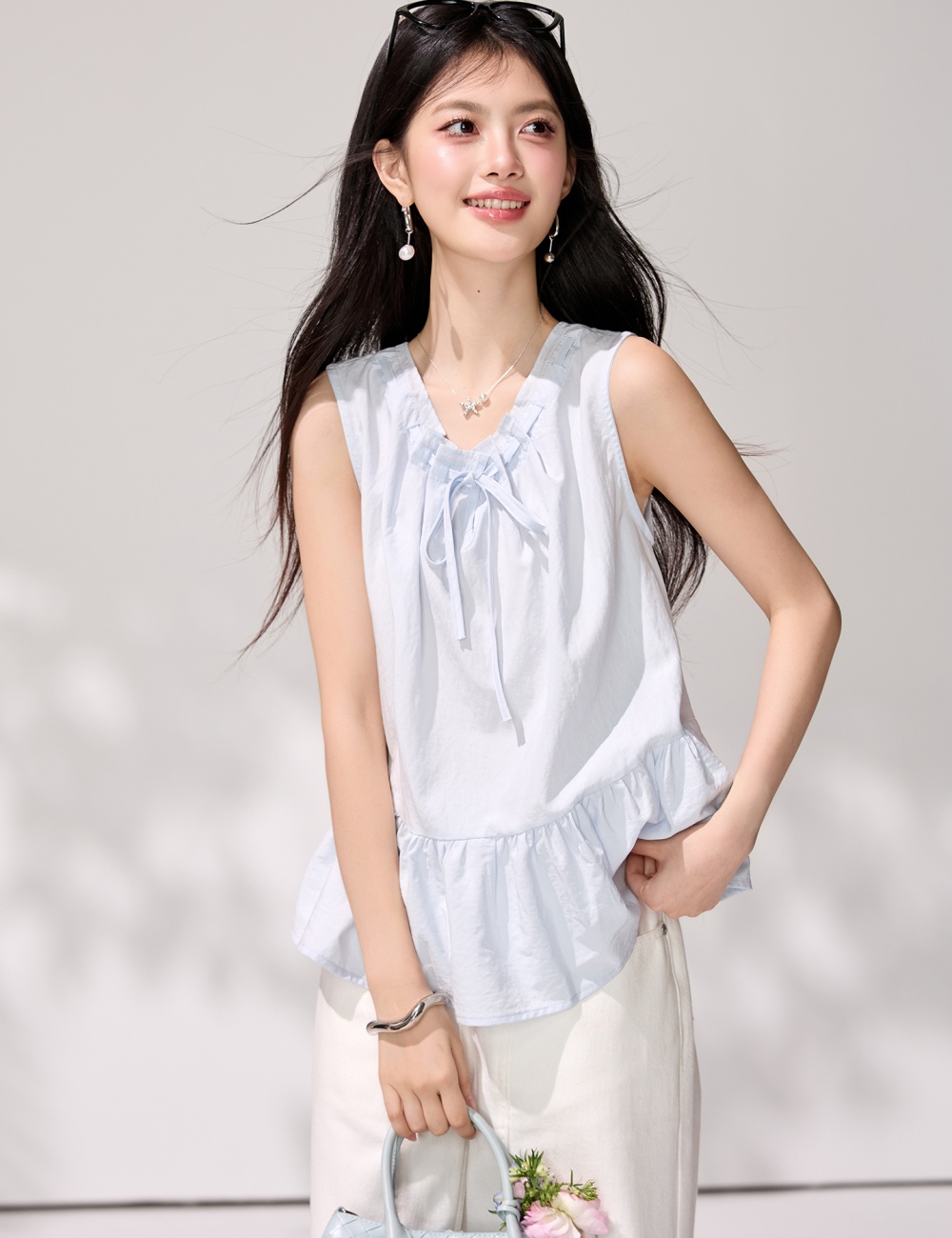Loose all-match drawstring doll shirt tender frenum shirt