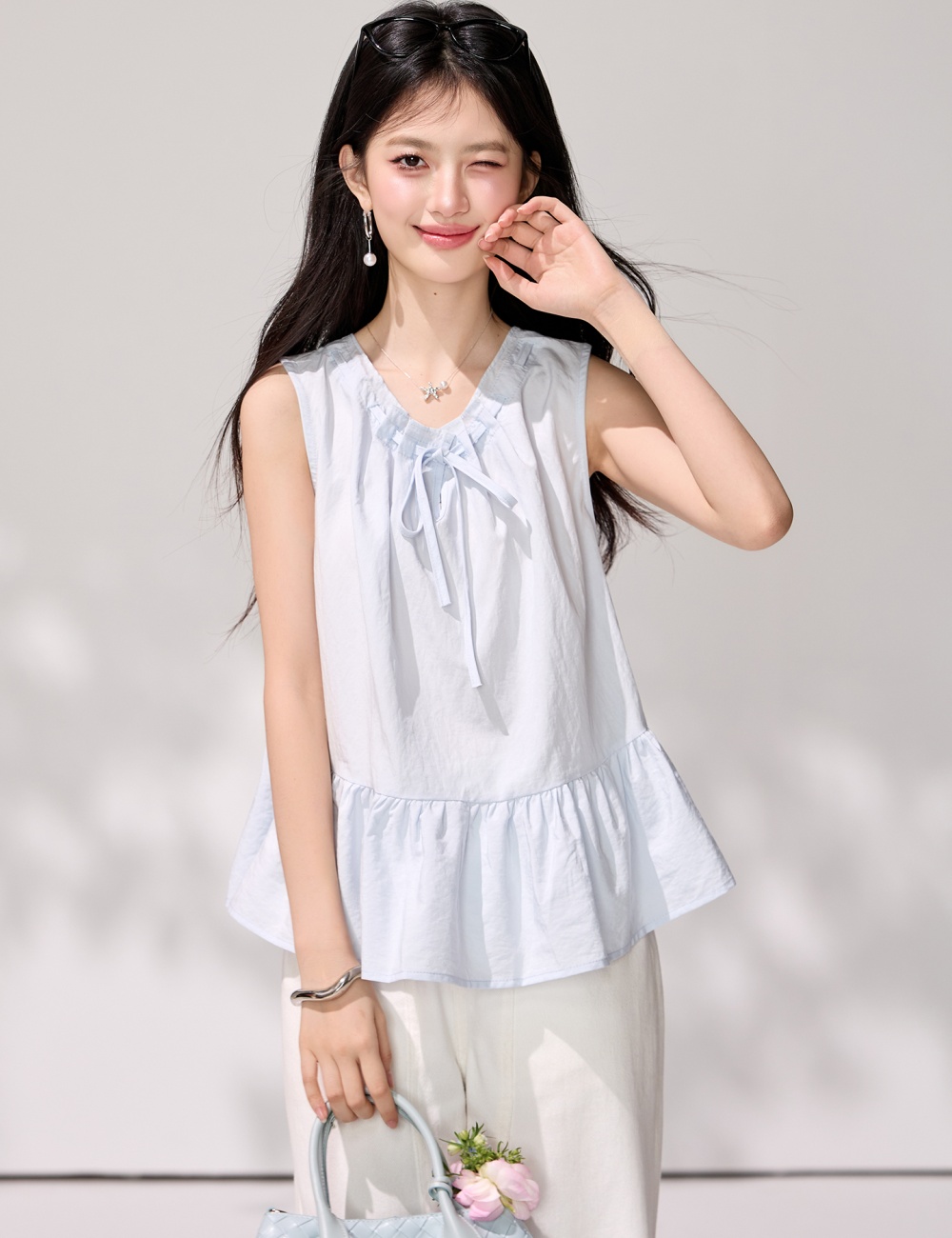 Loose all-match drawstring doll shirt tender frenum shirt