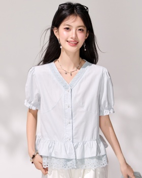 All-match summer small shirt V-neck short sleeve shirt