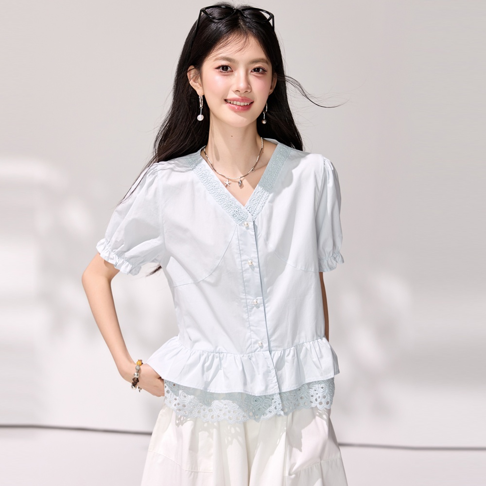 All-match summer small shirt V-neck short sleeve shirt