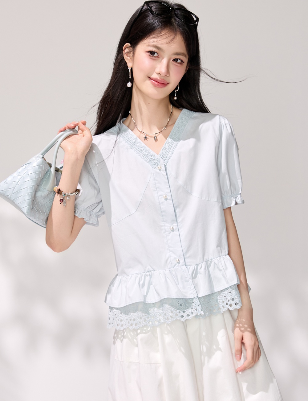 All-match summer small shirt V-neck short sleeve shirt