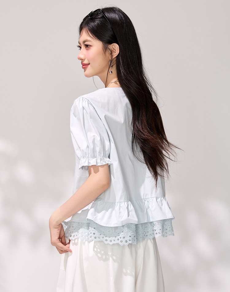 All-match summer small shirt V-neck short sleeve shirt
