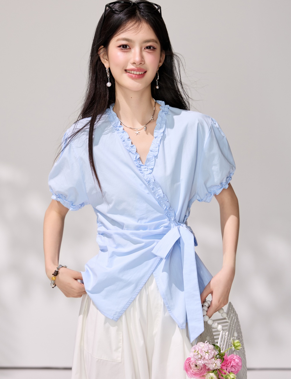 Frenum light-blue shirt show young tops for women