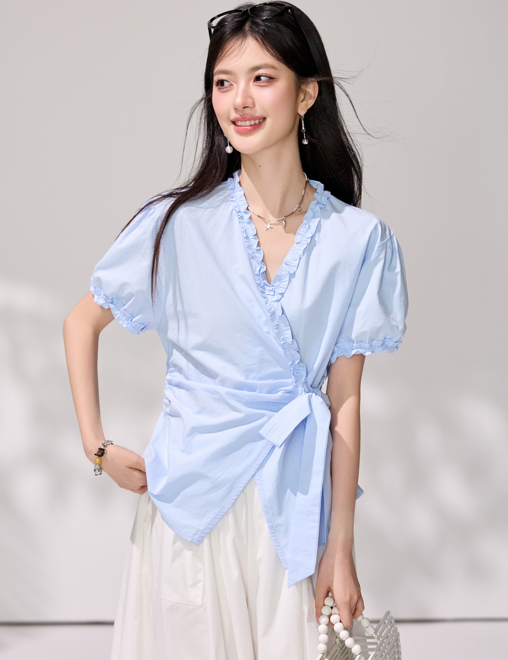 Frenum light-blue shirt show young tops for women