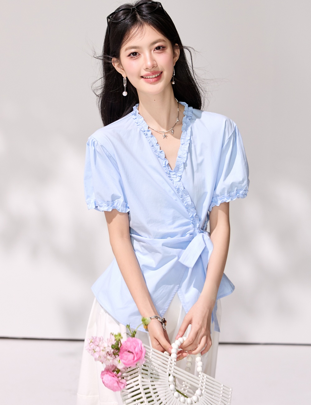Frenum light-blue shirt show young tops for women