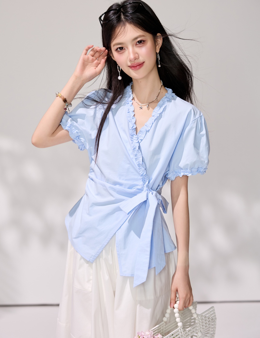 Frenum light-blue shirt show young tops for women