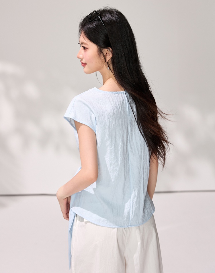 Pinched waist niche shirt light-blue tops for women