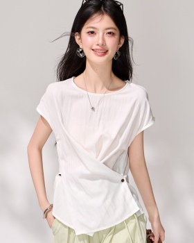 White pinched waist cross shirt summer slim niche tops