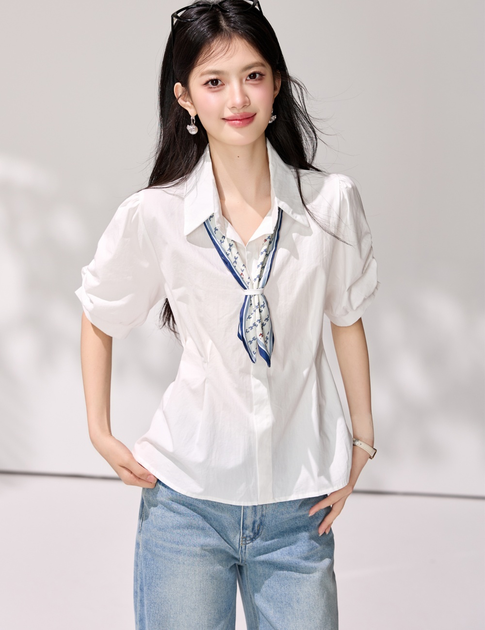 Short sleeve tender shirt France style Korean style scarves