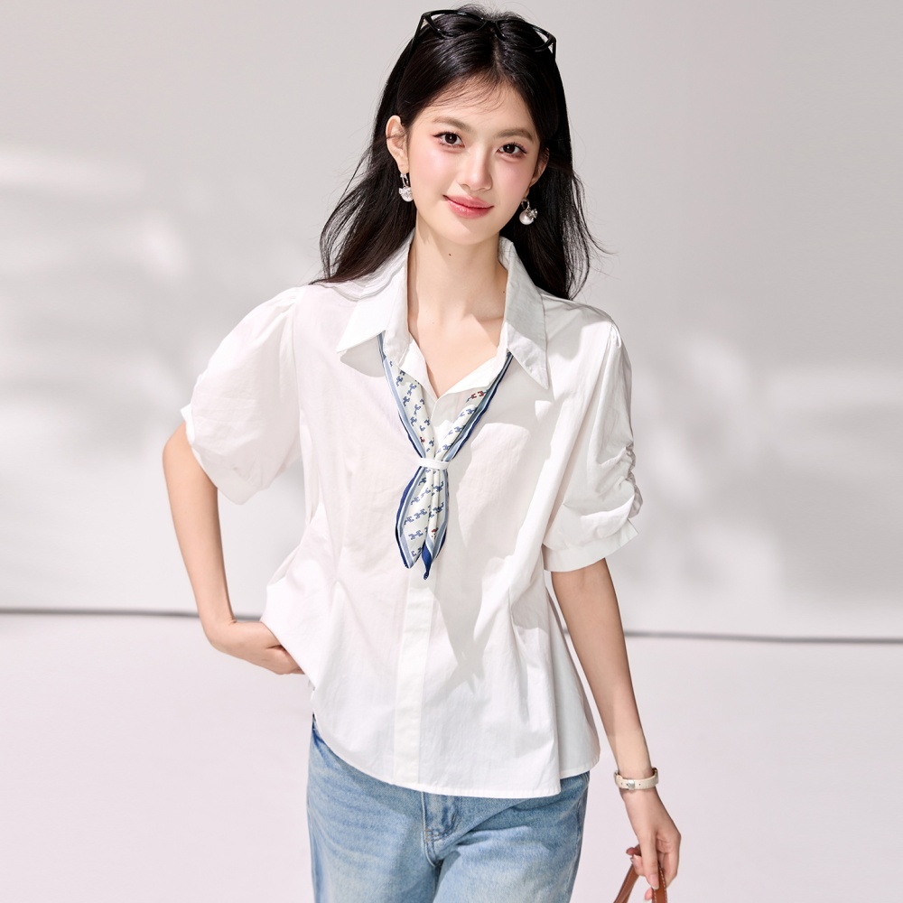 Short sleeve tender shirt France style Korean style scarves