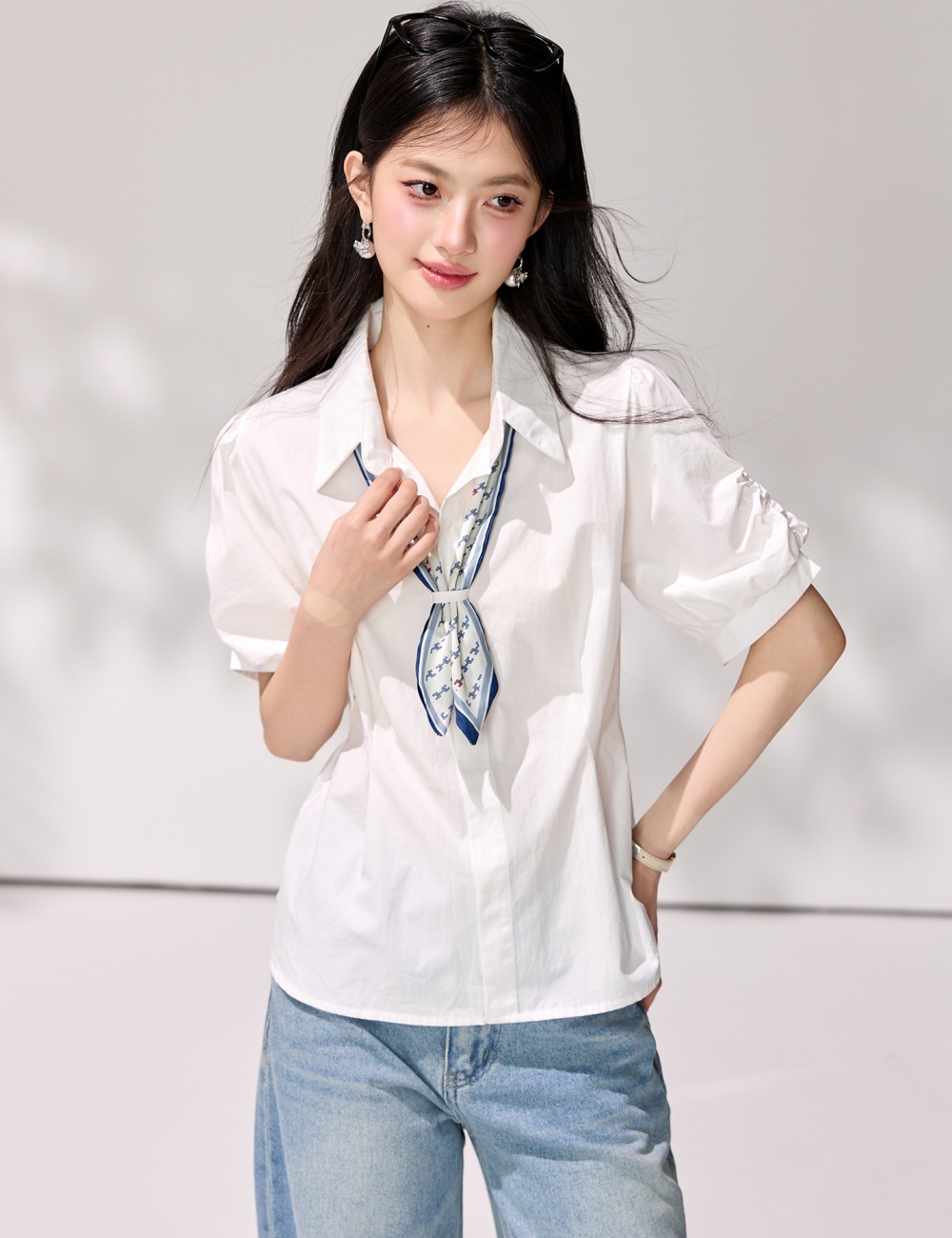 Short sleeve tender shirt France style Korean style scarves