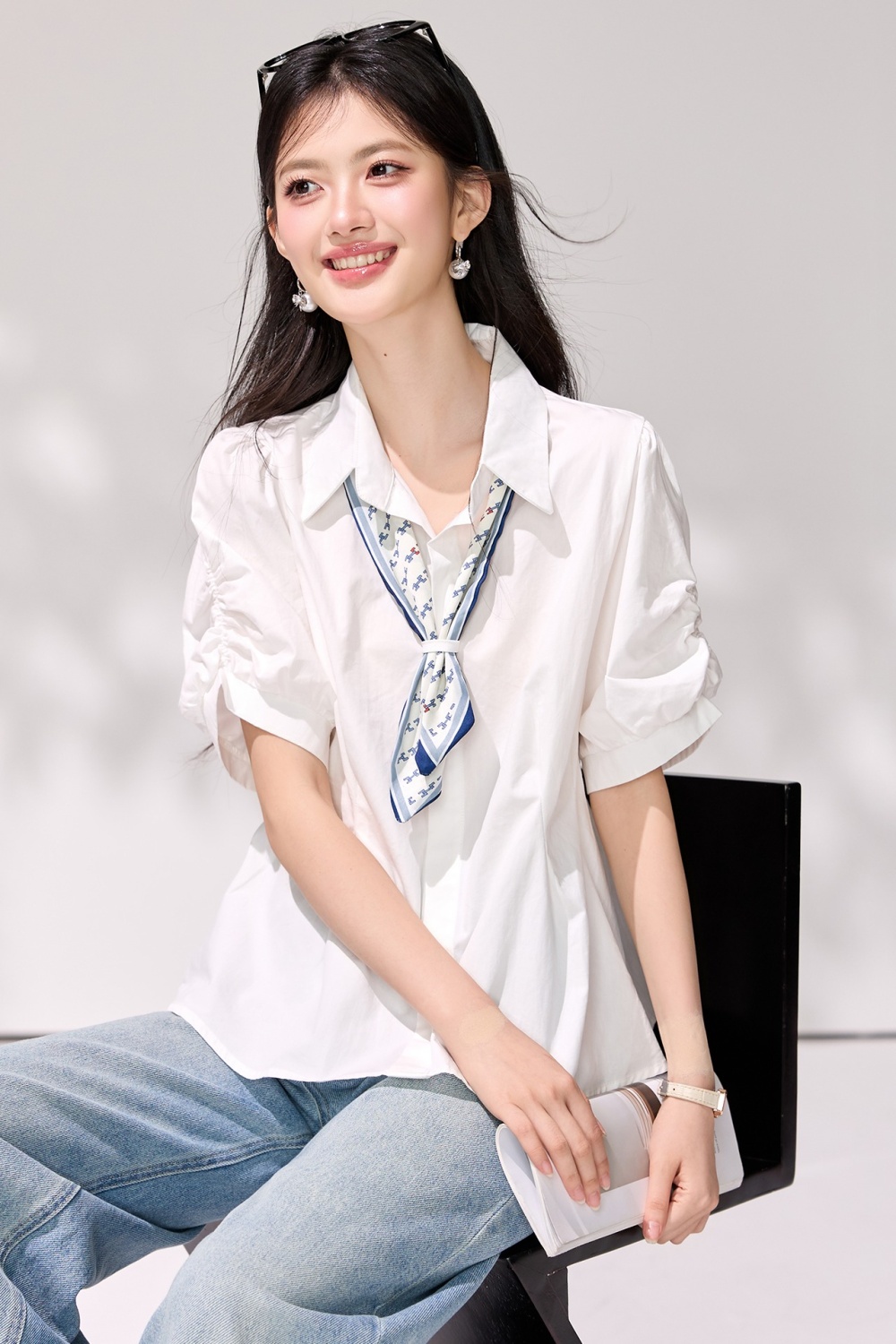 Short sleeve tender shirt France style Korean style scarves