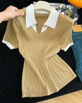 Lapel thin T-shirt slim summer sweater