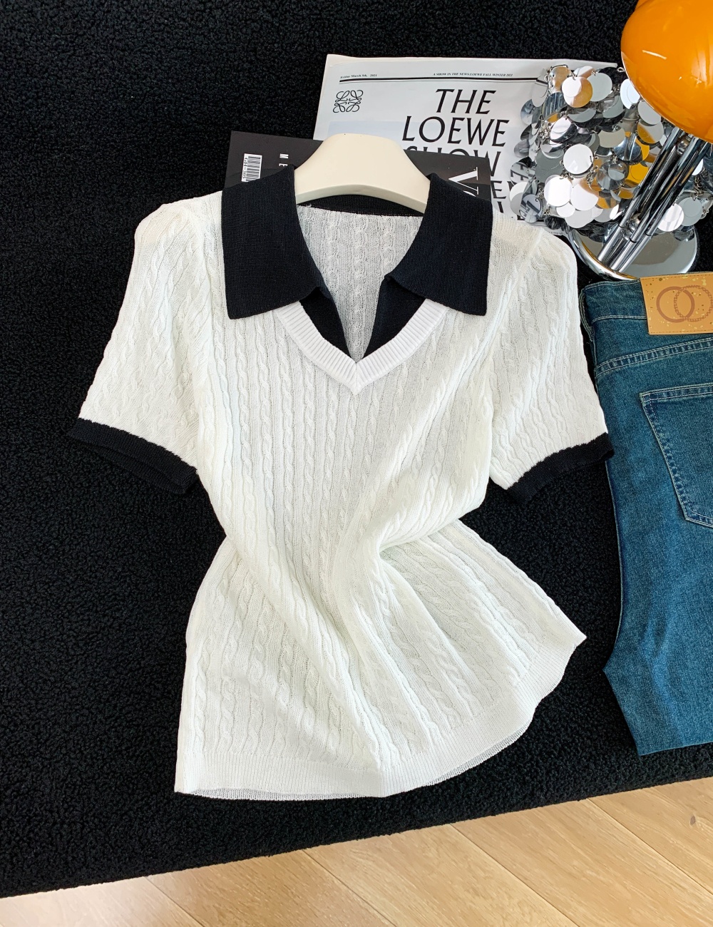 Lapel thin T-shirt slim summer sweater