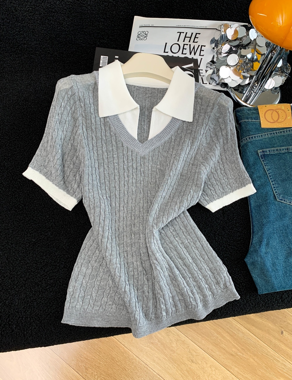 Lapel thin T-shirt slim summer sweater
