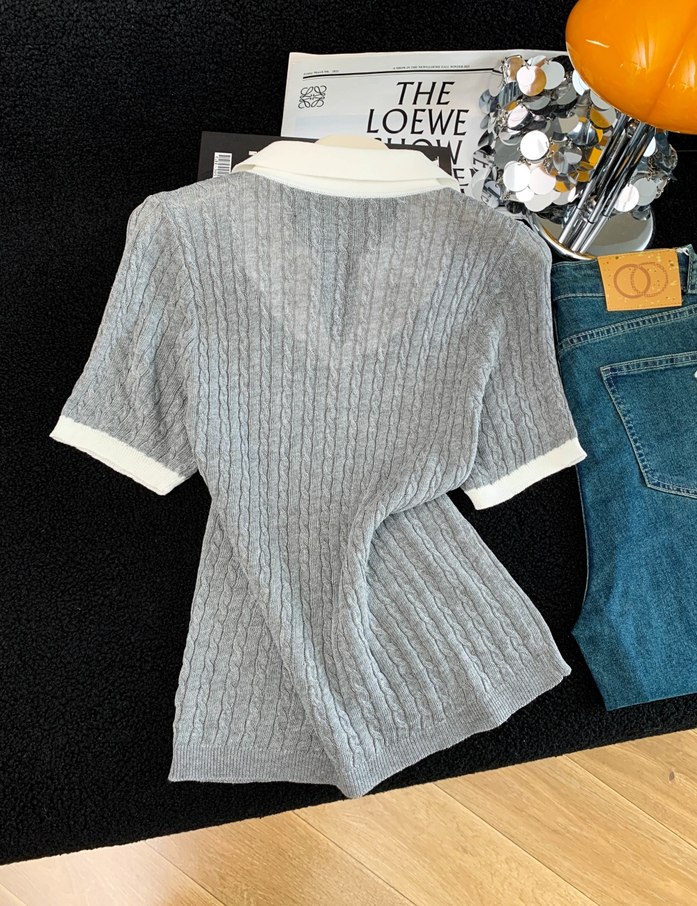 Lapel thin T-shirt slim summer sweater