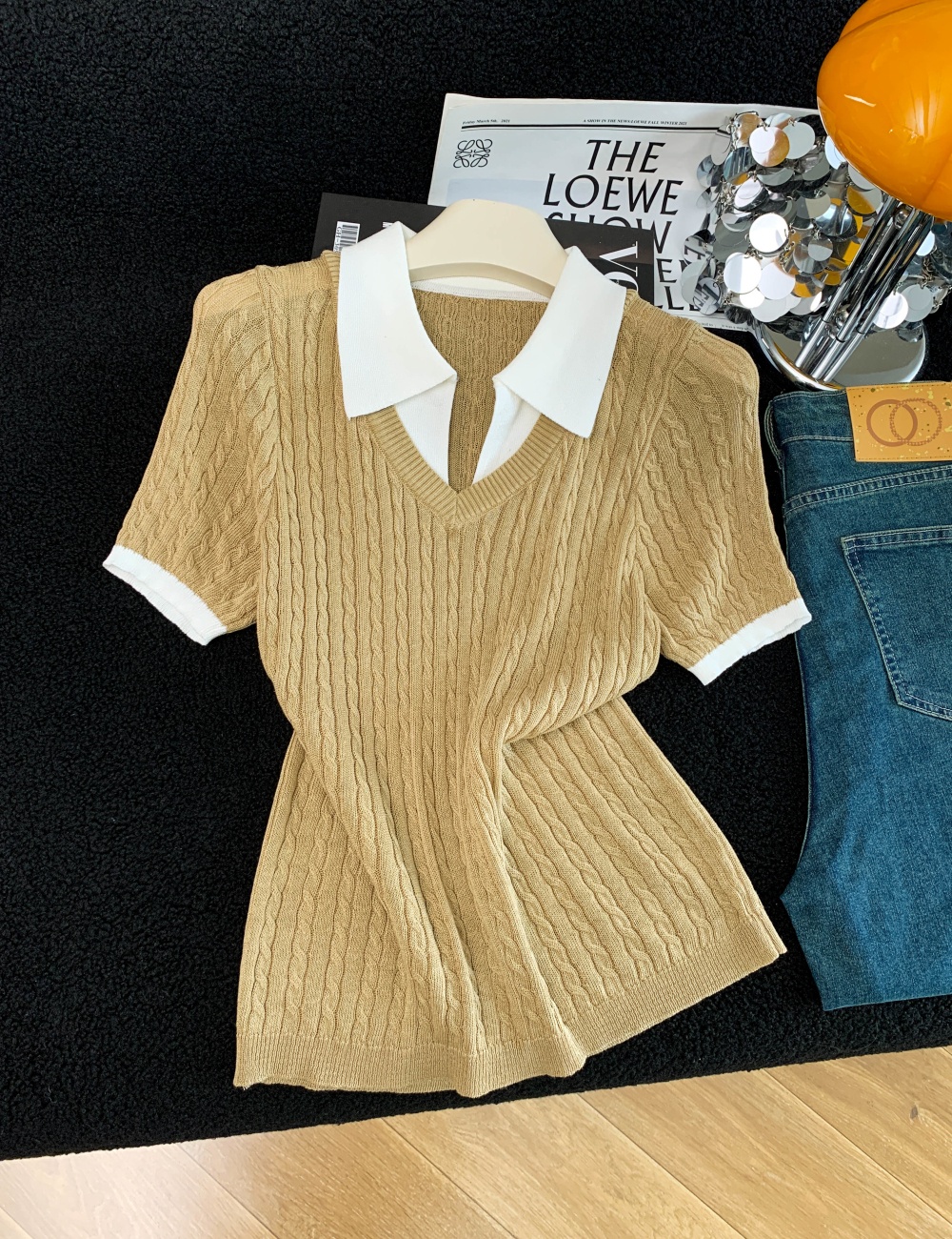 Lapel thin T-shirt slim summer sweater
