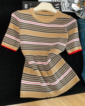 All-match slim tops thin round neck sweater for women
