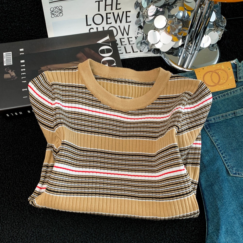 All-match slim tops thin round neck sweater for women