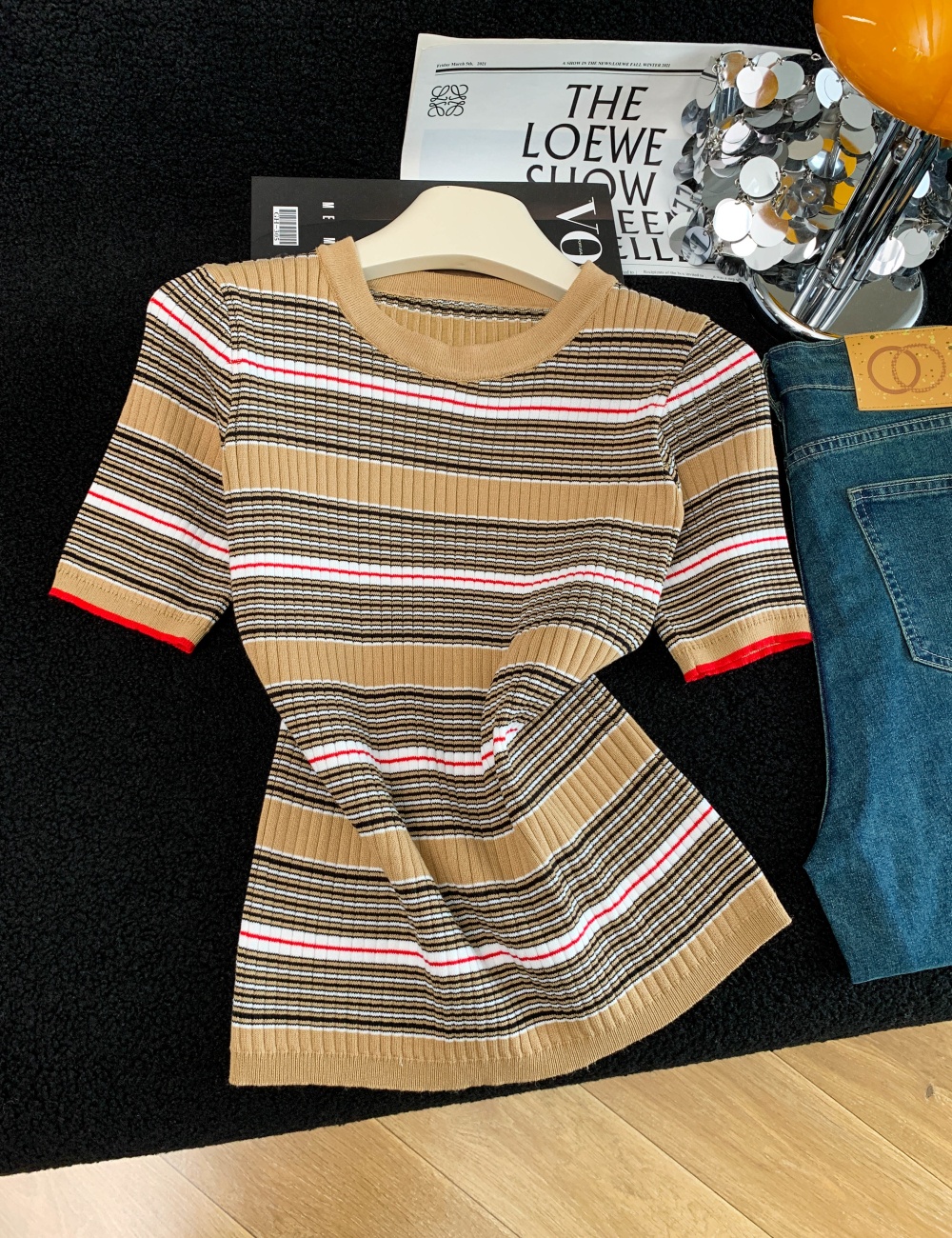 All-match slim tops thin round neck sweater for women