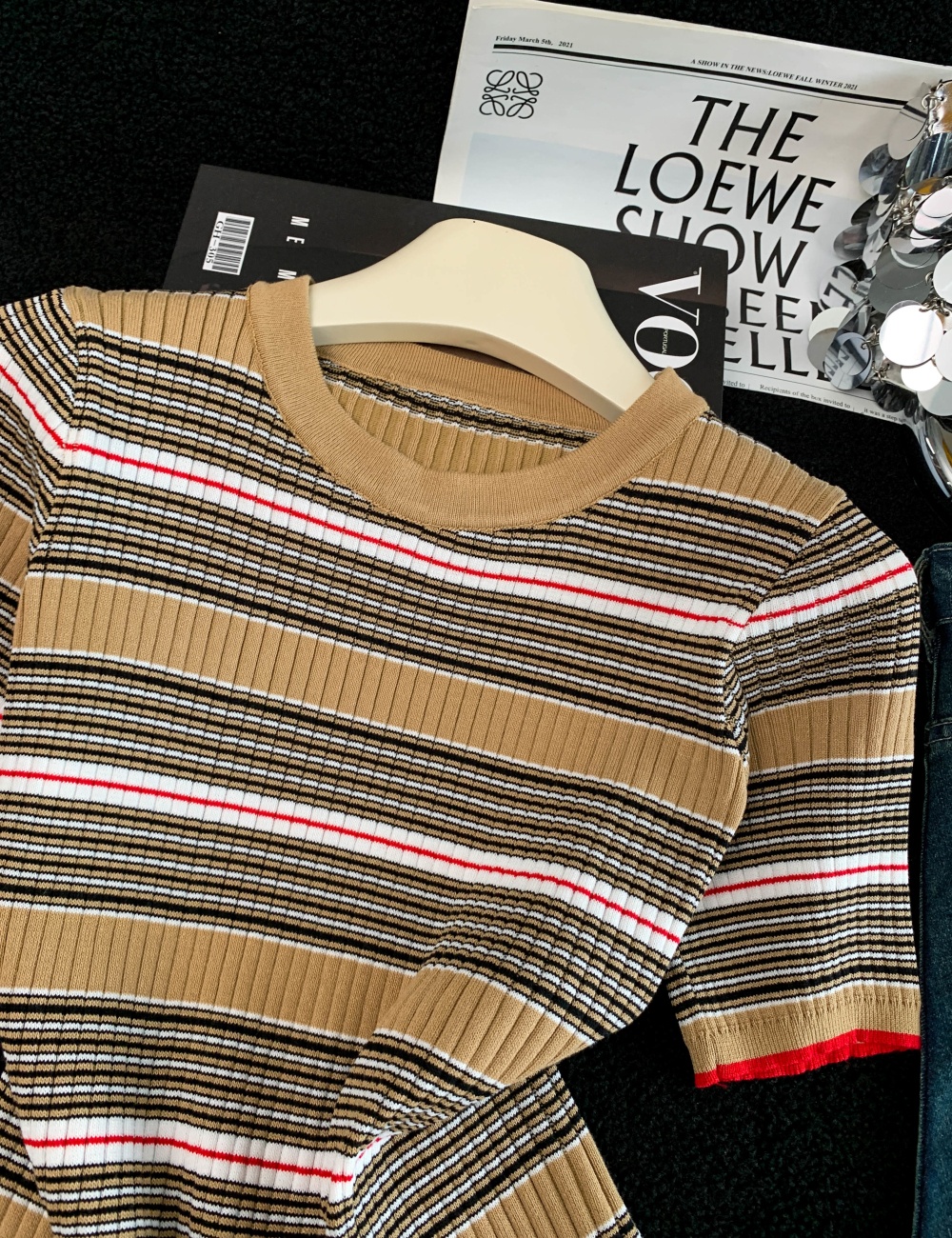 All-match slim tops thin round neck sweater for women