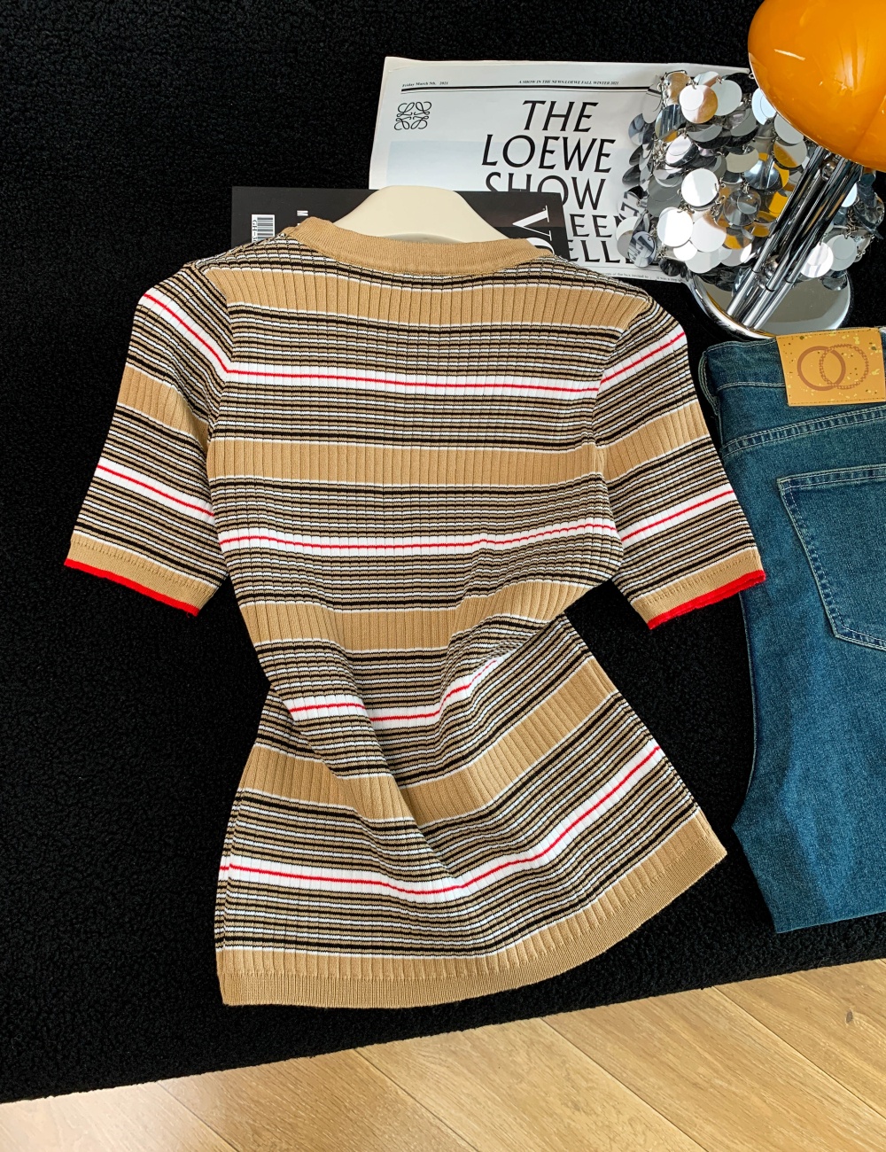 All-match slim tops thin round neck sweater for women