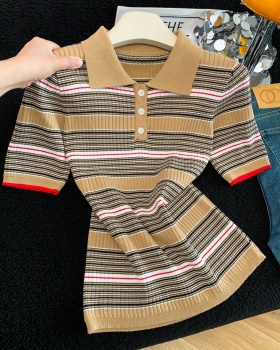 Short sleeve mixed colors tops summer temperament sweater