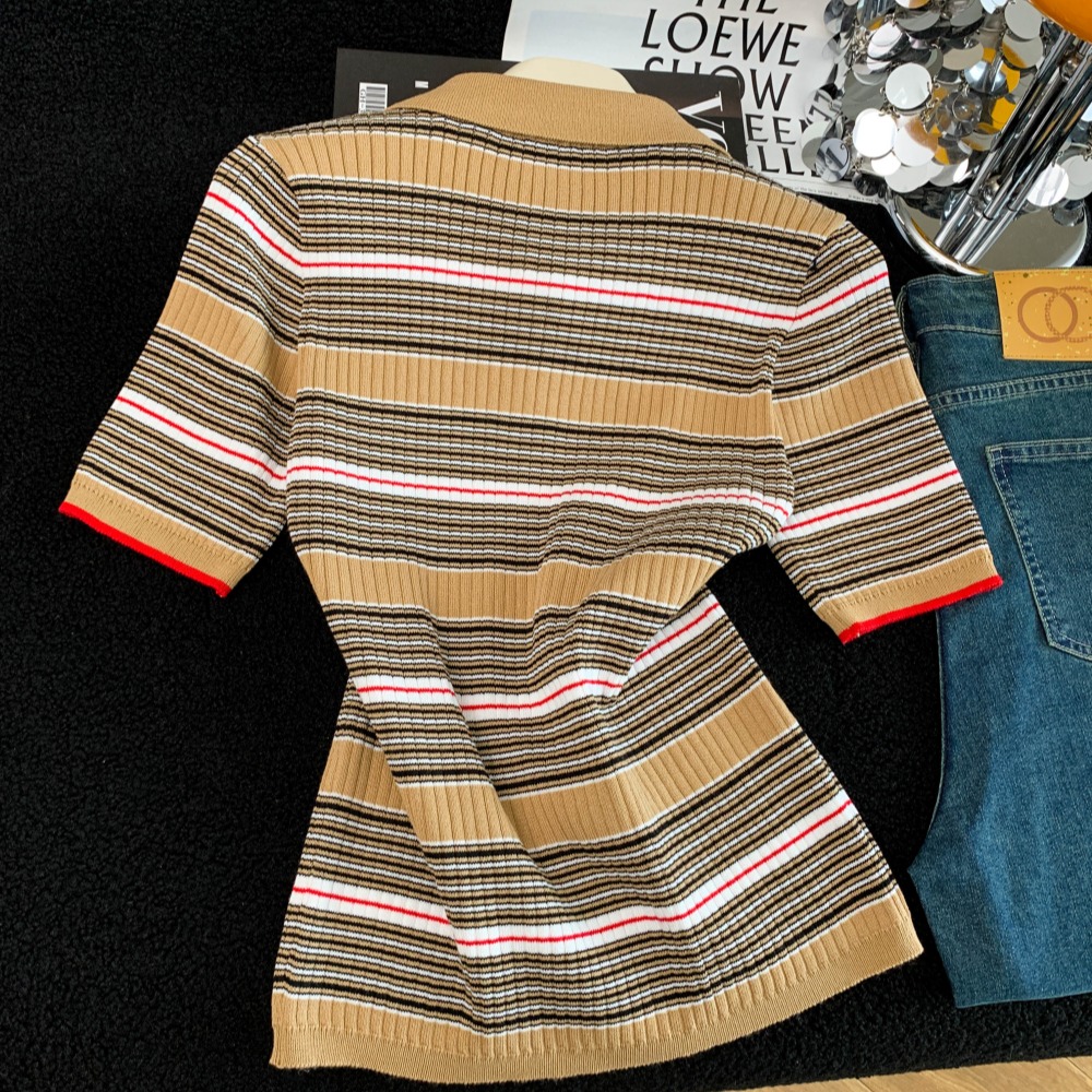 Short sleeve mixed colors tops summer temperament sweater