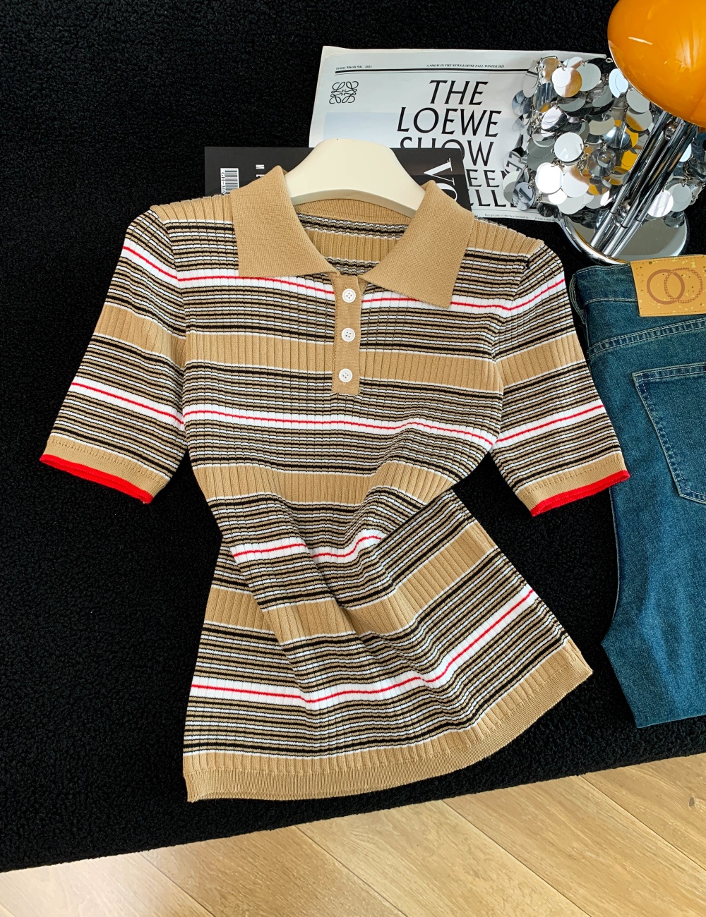 Short sleeve mixed colors tops summer temperament sweater