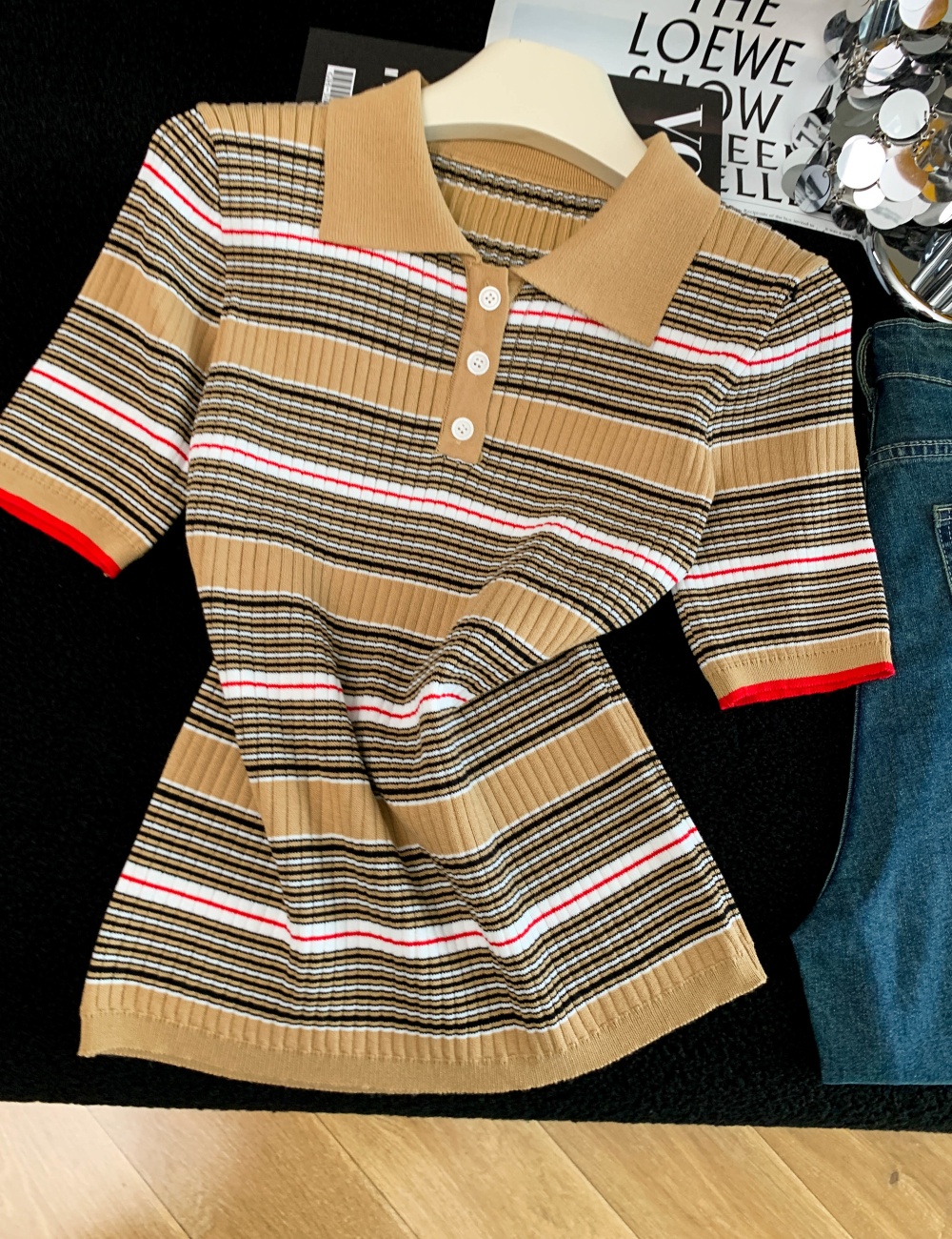 Short sleeve mixed colors tops summer temperament sweater