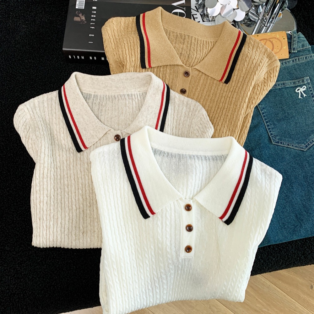 Mixed colors knitted slim short sleeve tops for women