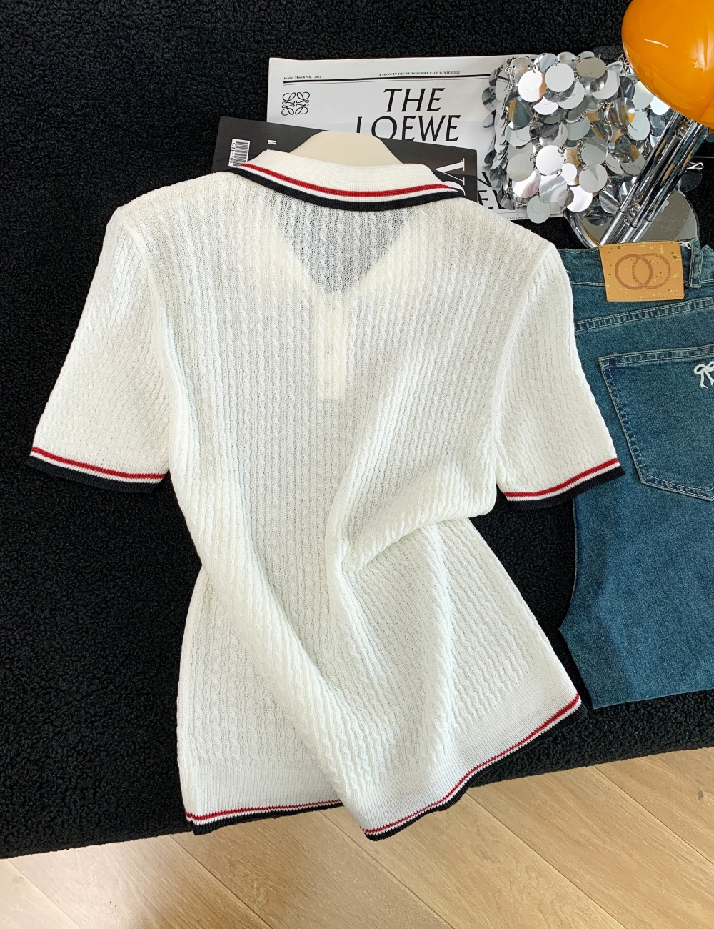 Mixed colors knitted slim short sleeve tops for women