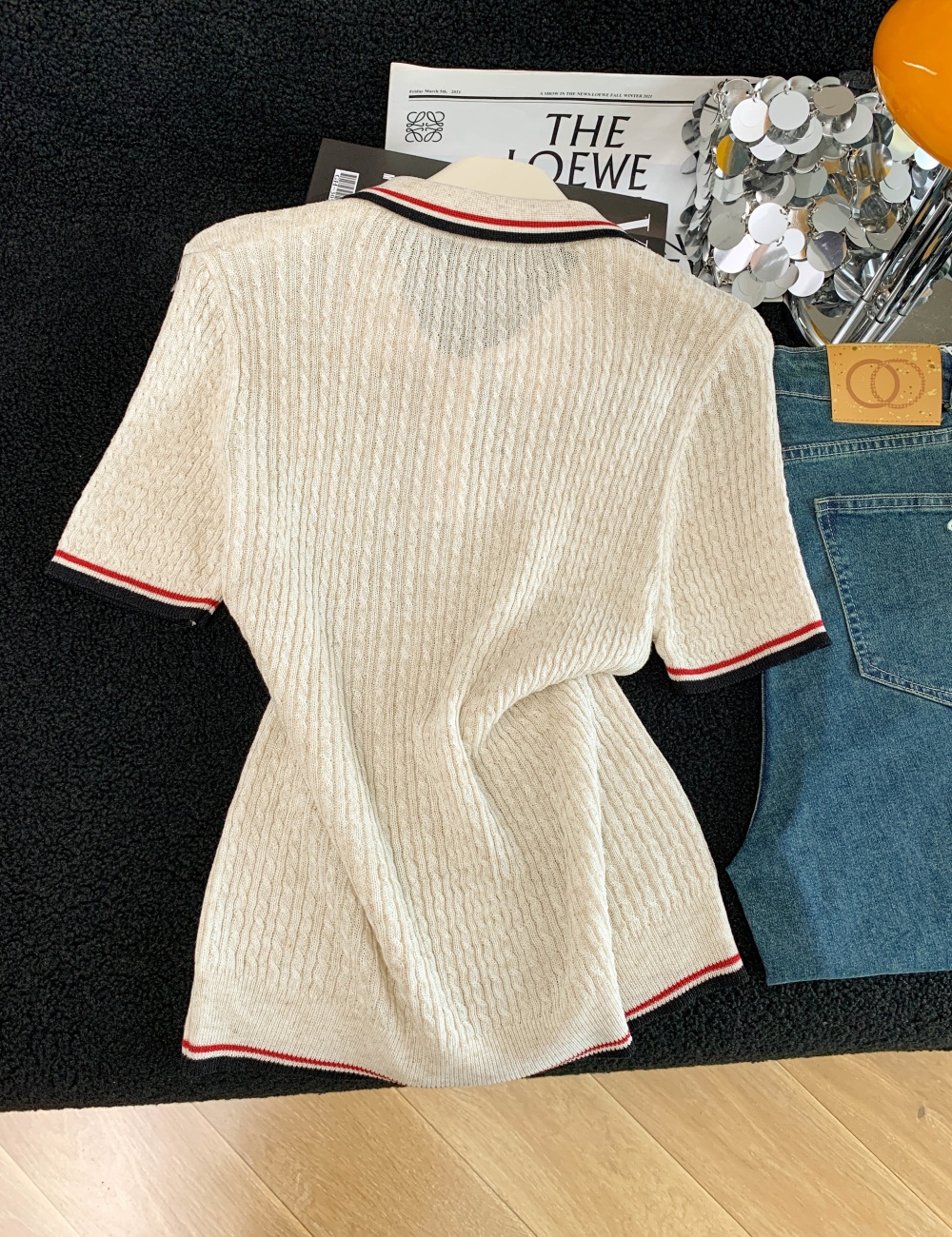Mixed colors knitted slim short sleeve tops for women