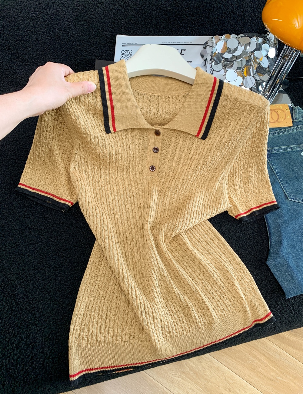 Mixed colors knitted slim short sleeve tops for women