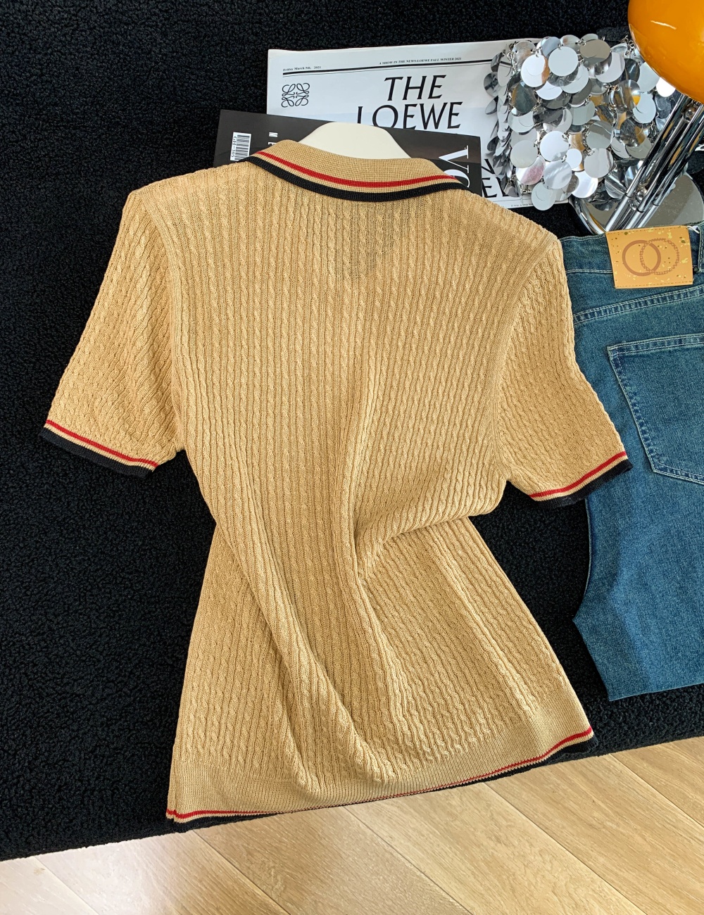 Mixed colors knitted slim short sleeve tops for women