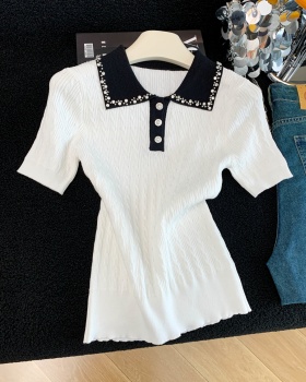 Beading lapel sweater light luxury elegant tops for women