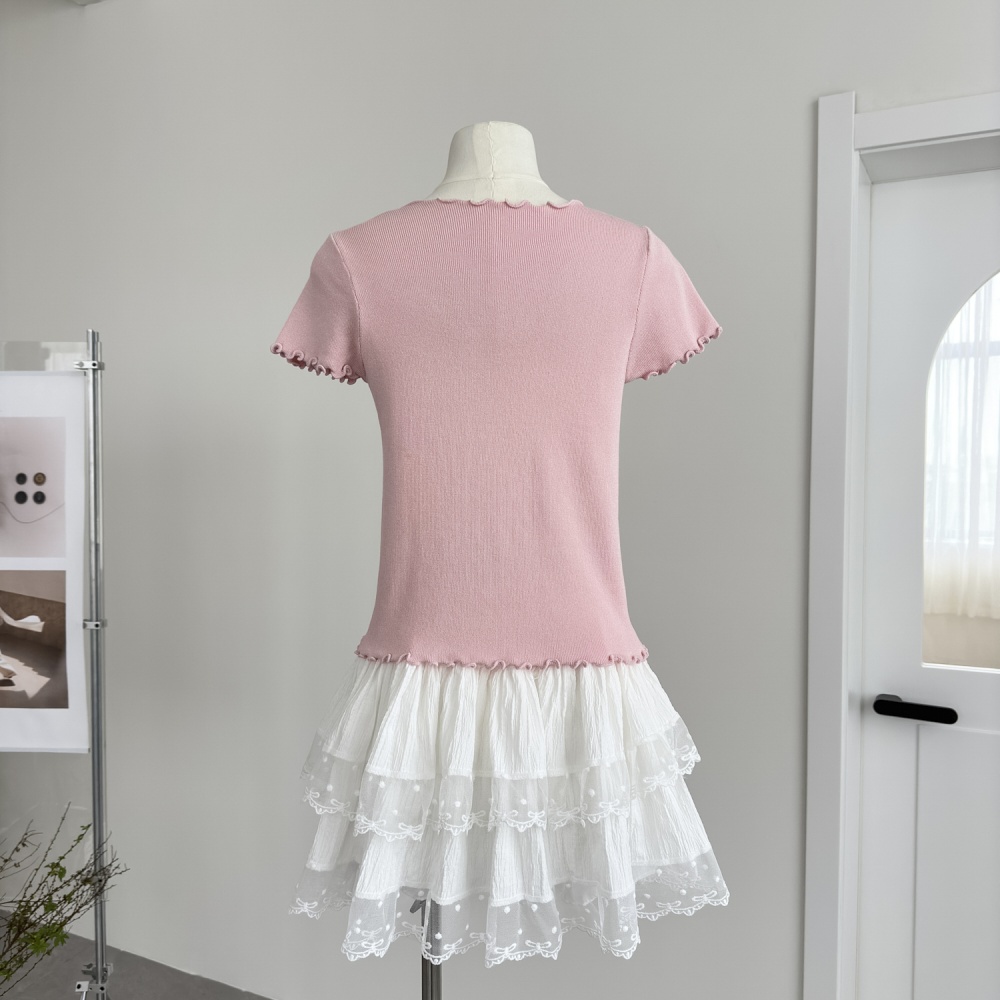 V-neck bow wood ear sweater temperament summer tops for women