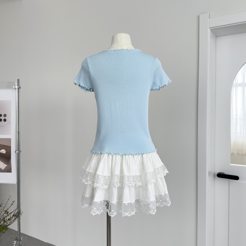 V-neck bow wood ear sweater temperament summer tops for women
