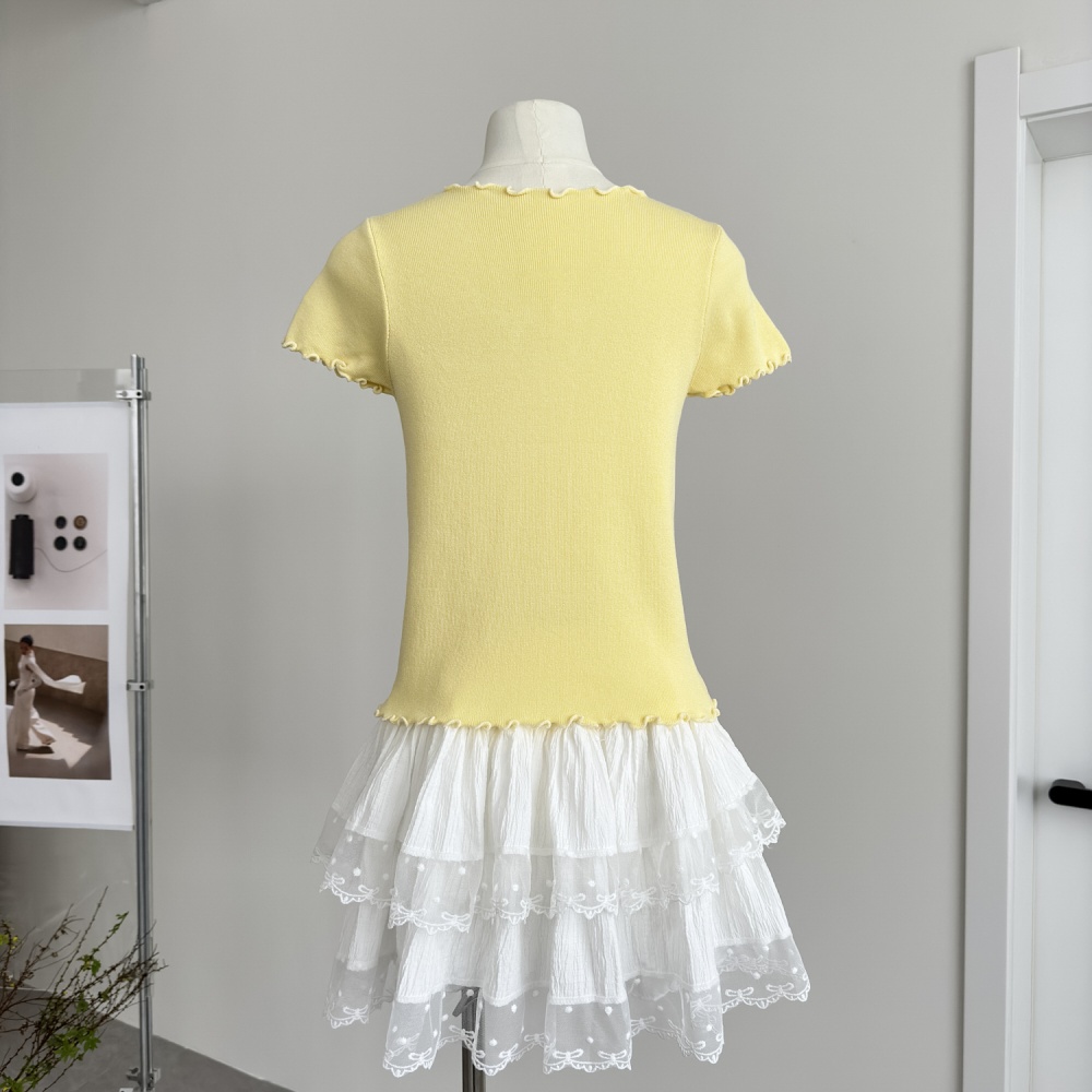 V-neck bow wood ear sweater temperament summer tops for women