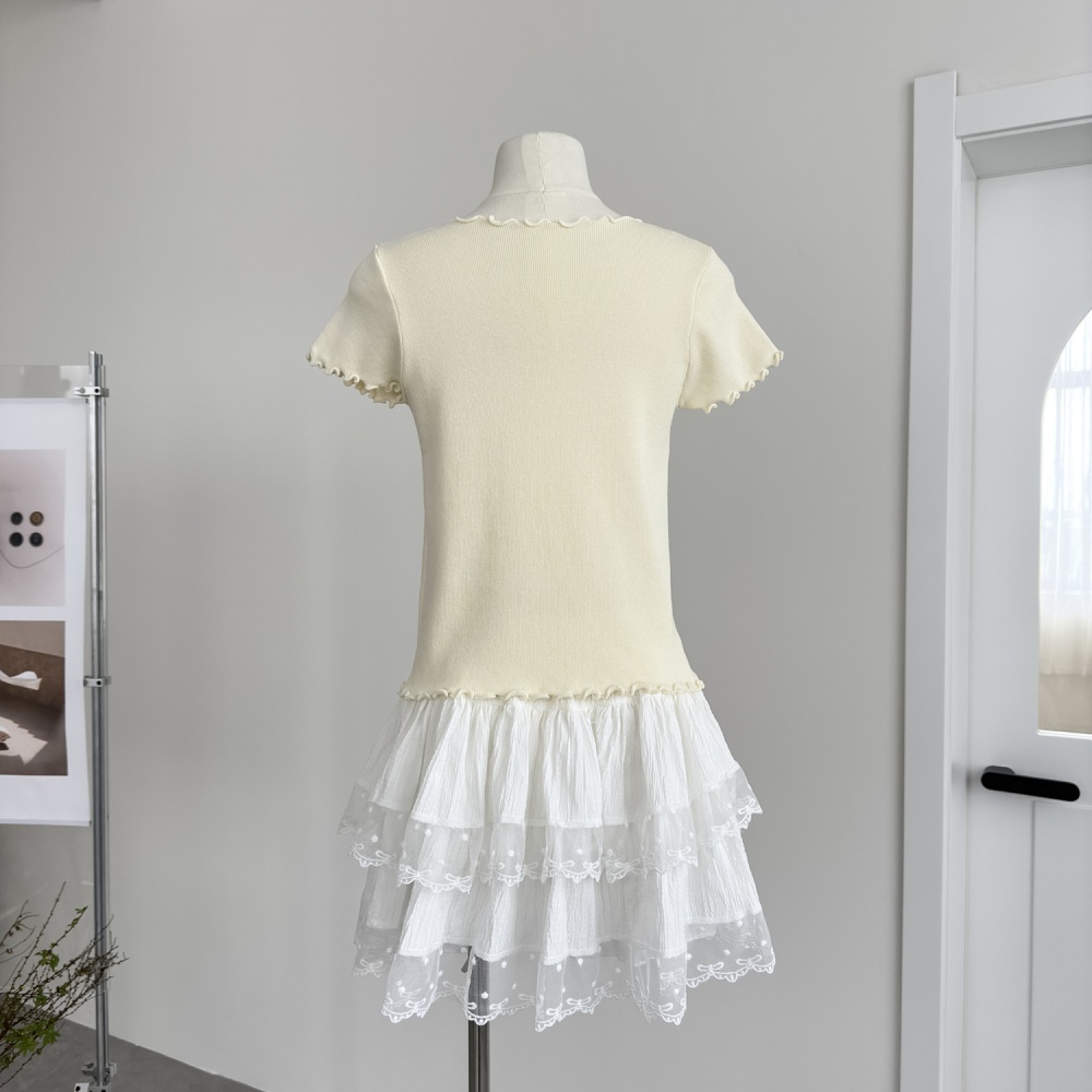 V-neck bow wood ear sweater temperament summer tops for women