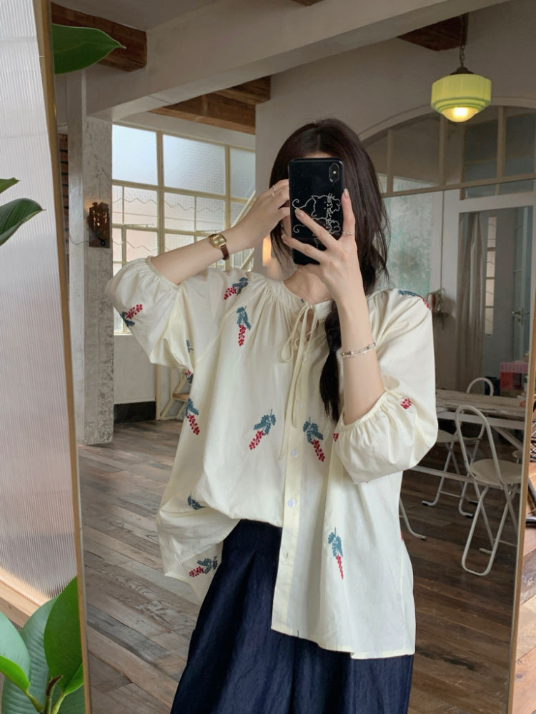 Seven tenths sweet loose France style printing shirt