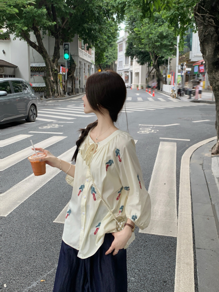 Seven tenths sweet loose France style printing shirt