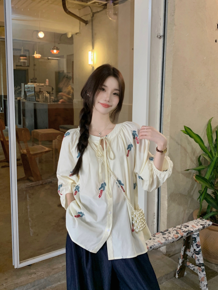 Seven tenths sweet loose France style printing shirt
