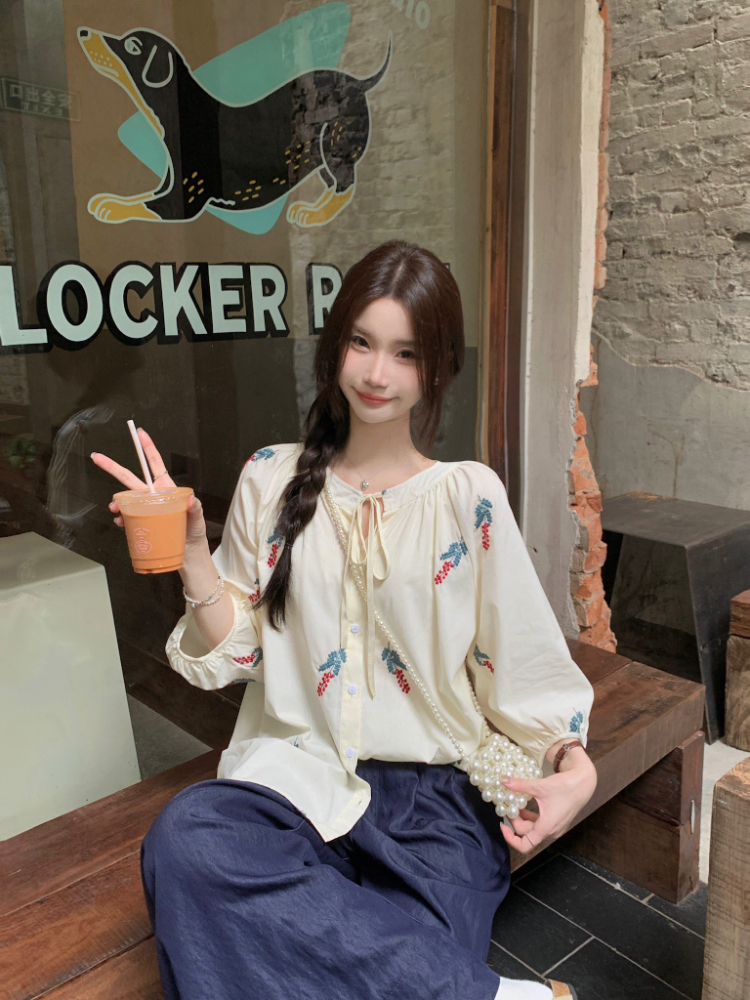 Seven tenths sweet loose France style printing shirt