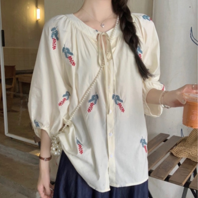 Seven tenths sweet loose France style printing shirt
