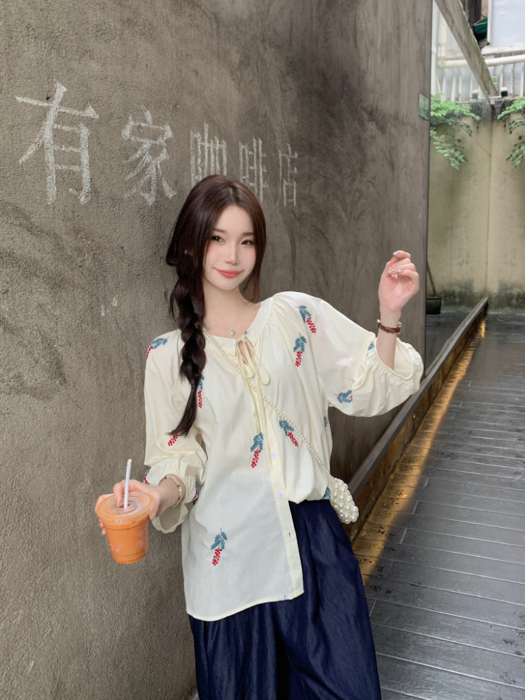 Seven tenths sweet loose France style printing shirt