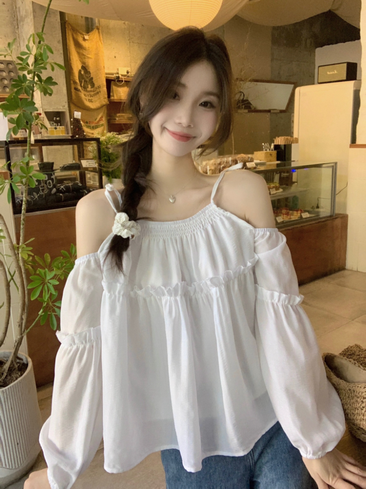 Korean style show young tops loose strapless shirt