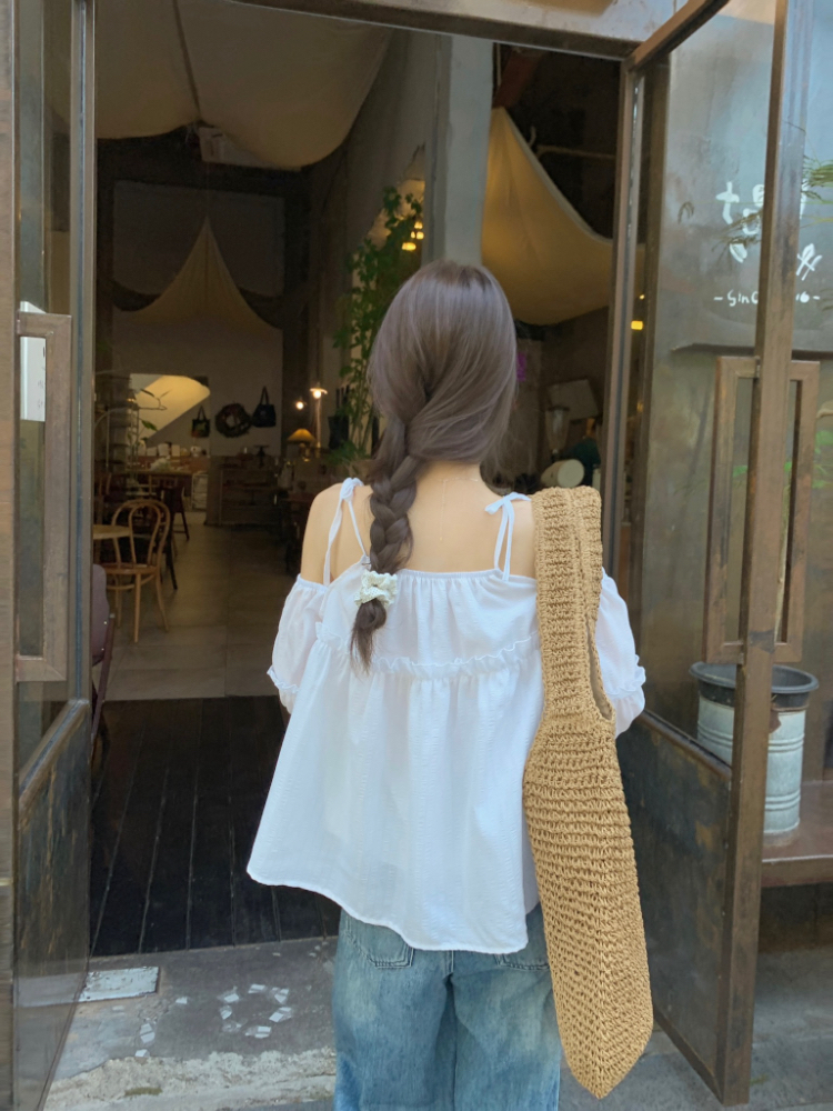 Korean style show young tops loose strapless shirt