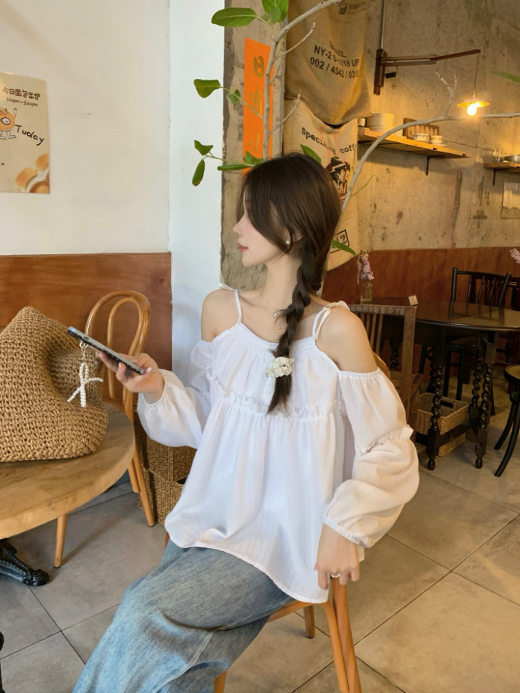 Korean style show young tops loose strapless shirt