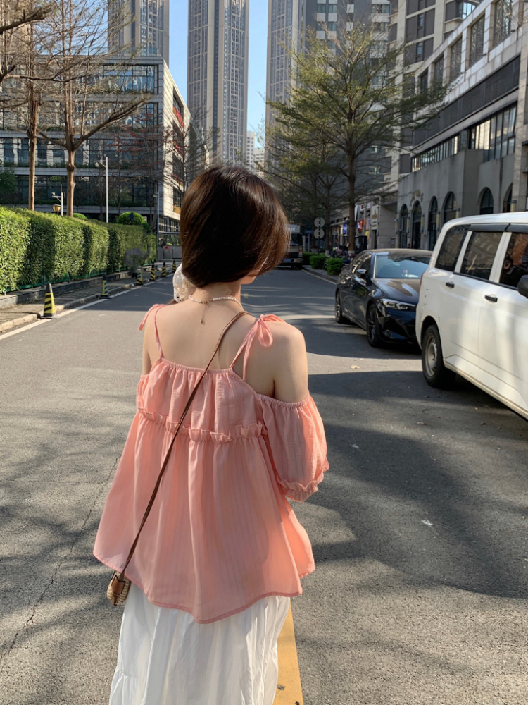 Korean style show young tops loose strapless shirt